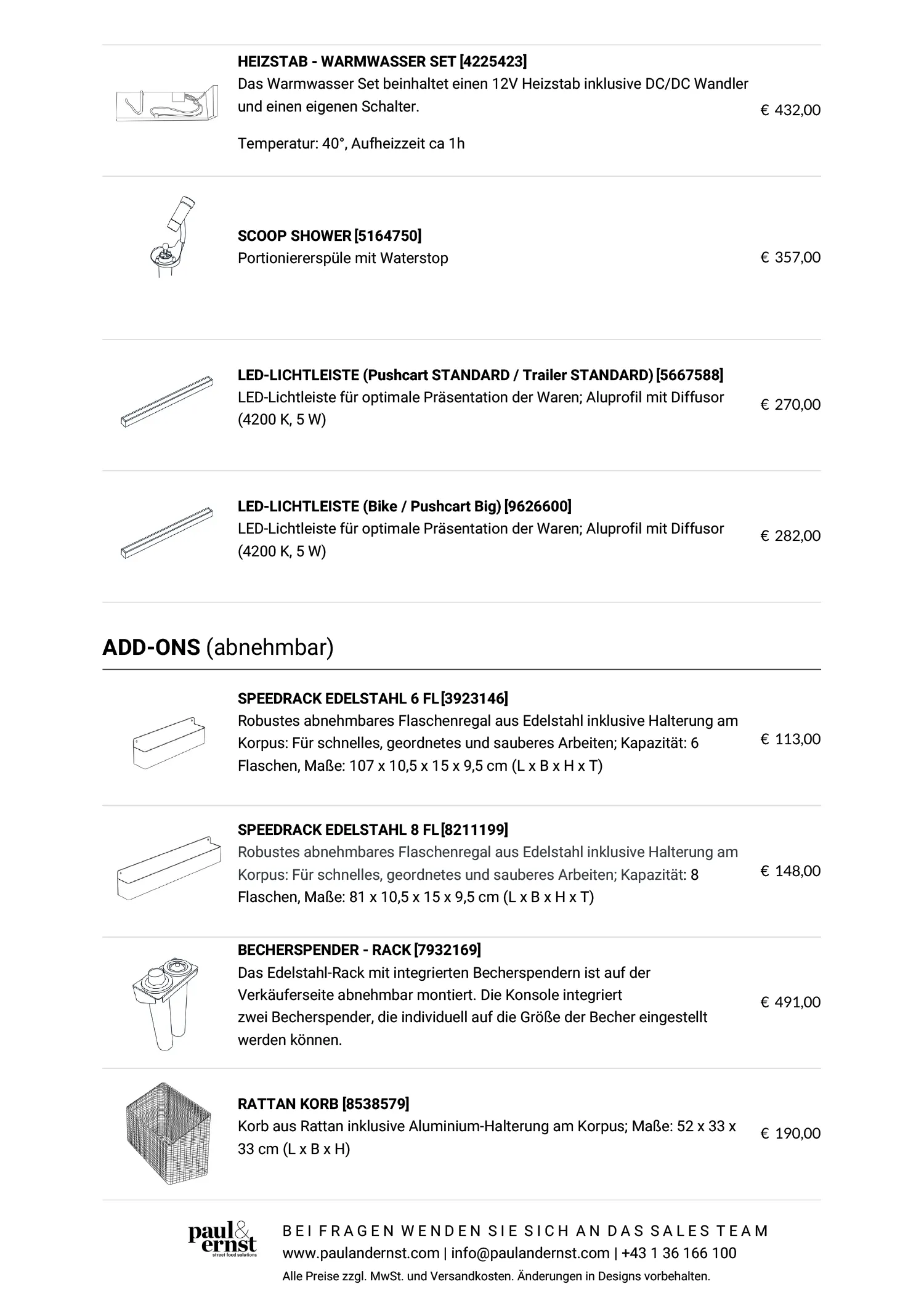 PREISE OPTIONALS & ADDONS 2024-2